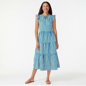 J Crew Tiered Cotton Dobby Dress Cape Stripe